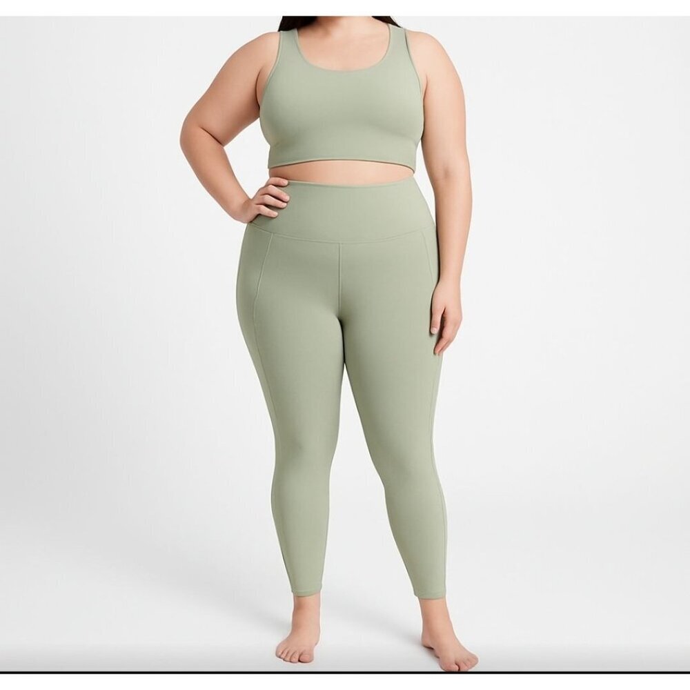 Athleta Cropped Leggings sz 1X women Salutation Stash Pocket Cinch 7/8 Sage